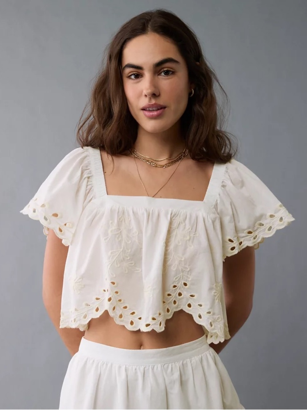 American Eagle Tie Back Eyelet Crop Top. Size: XL